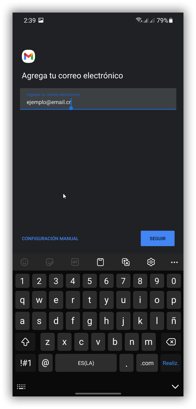 Paso 3 - Ingreso de dirección de correo