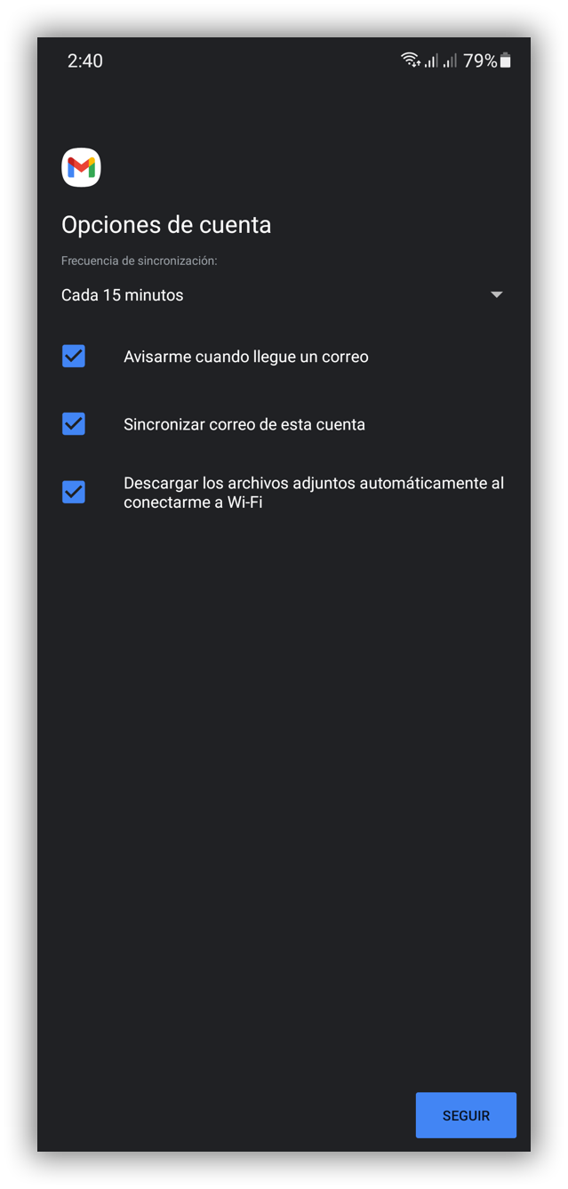 Paso 8 - Opciones de sincronización