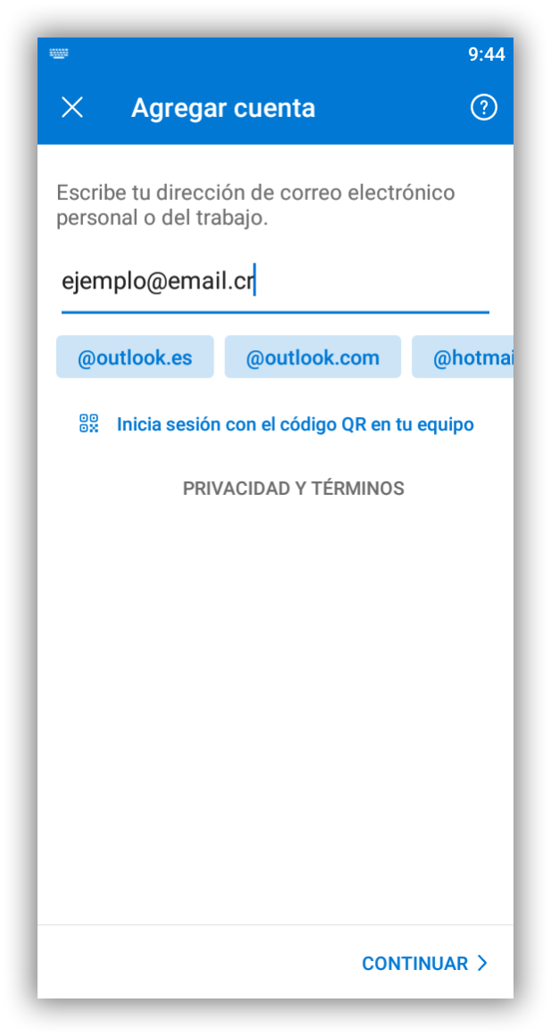 Paso 2 - Ingreso de la dirección de correo
