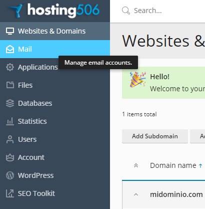 Paso 2 - Encontrar la sección de correo en Plesk