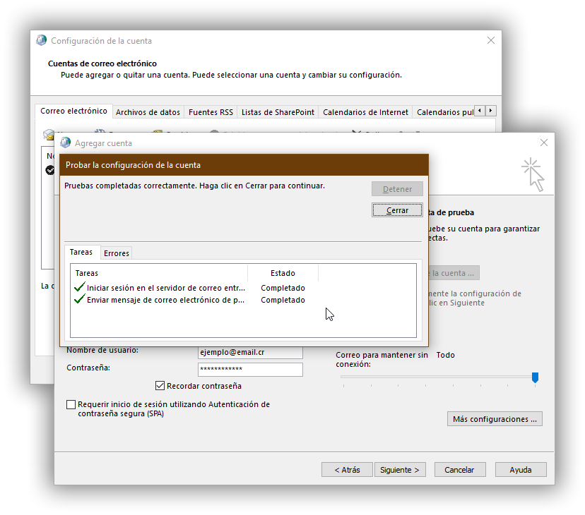 Paso 10 - Probar la configuración de la cuenta