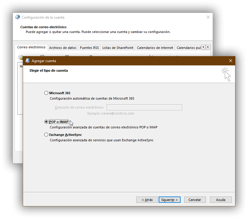 Paso 6 - Seleccionar servicio POP o IMAP
