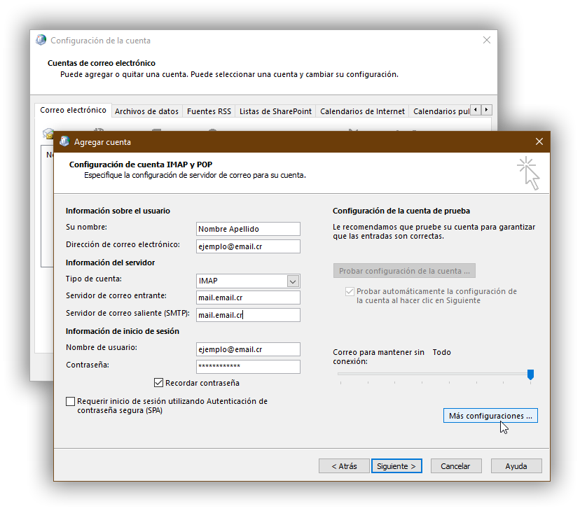 Paso 7 - Introducir la información de la cuenta