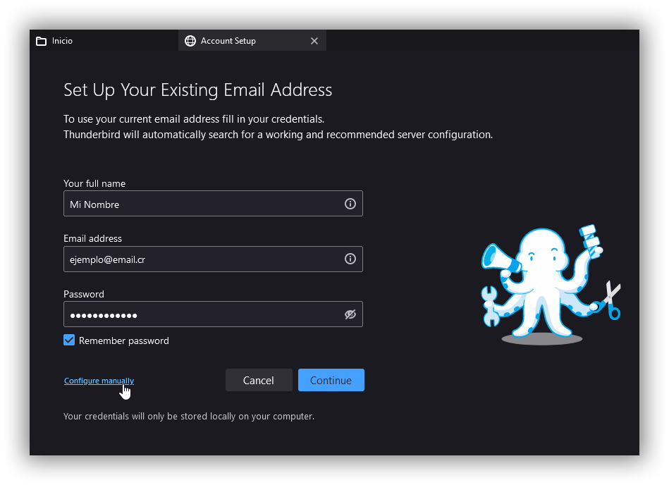 Paso 1 - Pantalla inicial de configuración
